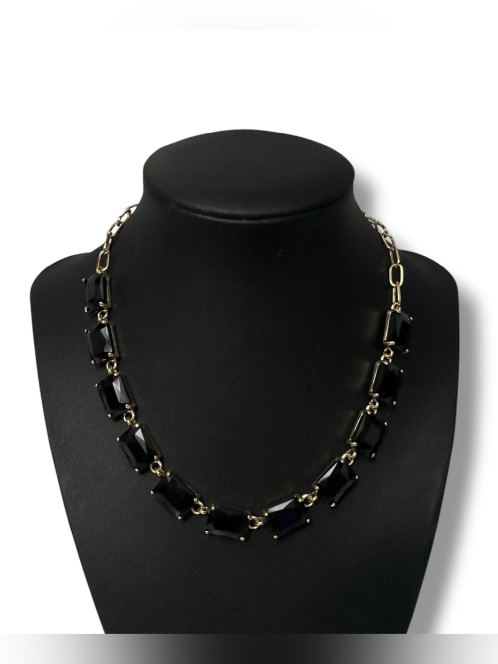 Black Rectangle Glass Link Necklace